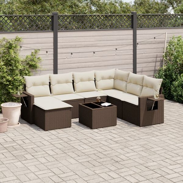 vidaXL 8-tlg. Garten-Sofagarnitur mit Kissen Braun Poly Rattan 3220512