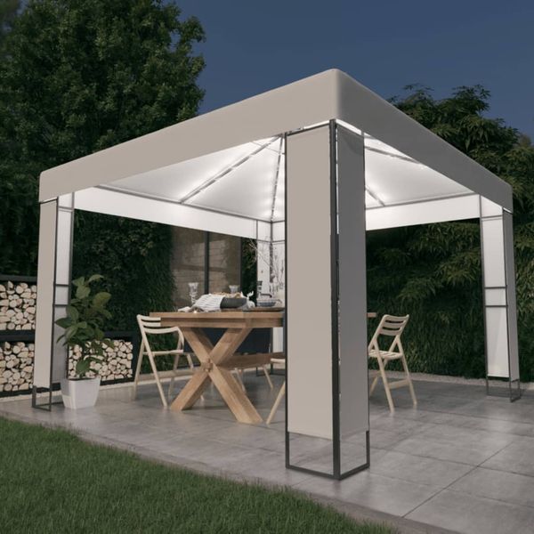 Gartenpavillon, Pavillon mit Doppeldach & LED-Lichterkette 3x3 m Weiß