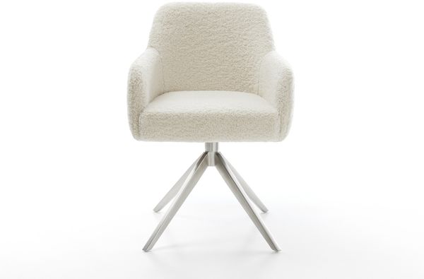 Drehstuhl Greg-Flex Teddystoff Beige Kreuzgestell breit Edelstahl 360° drehbar Wippfunktion Taschenfederkern Bild 2
