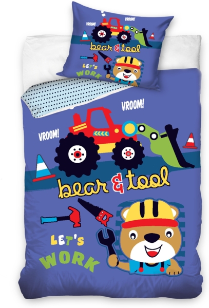 Baumaschinen Bagger Kran Baustelle Kinderbettwäsche BABYBOW181006 135x200 cm + 80x80 cm