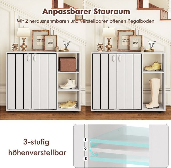 COSTWAY Schuhschrank Schuhregal mit verstellbare Regal, Holz, 12-15 Paar Schuhe