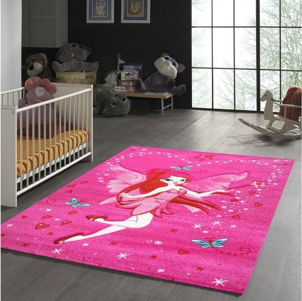 TeppichHome24 Kinderteppich Kinderteppich Zauberfee mit Schmetterlingen, rechteckig, Höhe: 13 mm