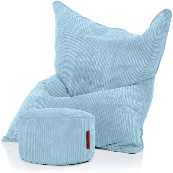 Green Bean® Sitzsack + Pouf im Set - XXL Riesensitzsack mit passendem Sitzhocker | Bean Bag mit EPS Füllung - Hellblau