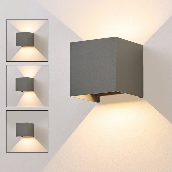 ZMH LED Wandleuchte Innen 1ER Wandlampe - Up And Down LED Außenwandleuchten 5W, Hochwertige Material, LED fest integriert, 3000k, Einstellbarer Abstrahlwinkel, Weiß/Grau
