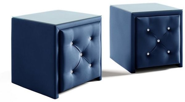 Nachttisch Nachtkonsole 2er Set SEVRA 50x50cm in Stoff Elisa Velvet Blau Bild 2