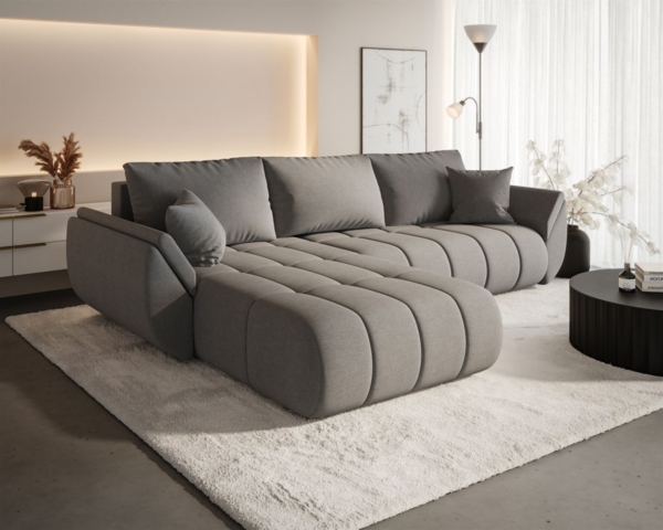 Ecksofa Schlafsofa MISATO Stoff Wind Graubraun Ottomane Links