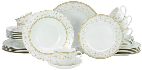 CreaTable 17529 Kombiservice Emilia für 6 Personen, Porzellan, creme-weiß (1 Set, 30-teilig)