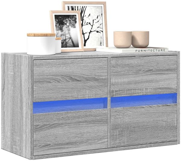 TV-Wandschrank, Fernsehschrank mit LED-Beleuchtung Grau Sonoma 80 x 31 x 45 cm