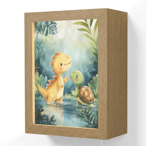 OnlyWow Wandleuchte Lightbox Dinosaurier - Schildkröte - Illustration - Aquarell - Jungen, Dimmbar, Farbwechsel, LED, Warmweiß, Kaltweiß, Neutralweiß Einstellbar, Wandlampe Innen, Dimmbar, mit Kabel, LED, Beleuchtung, Kinderzimmer