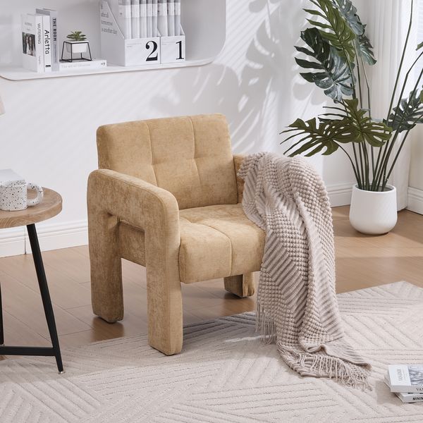 Sessel aus Chenille mit Armlehnen, 67,5 x 69 x 74,5 cm, Senfgelb