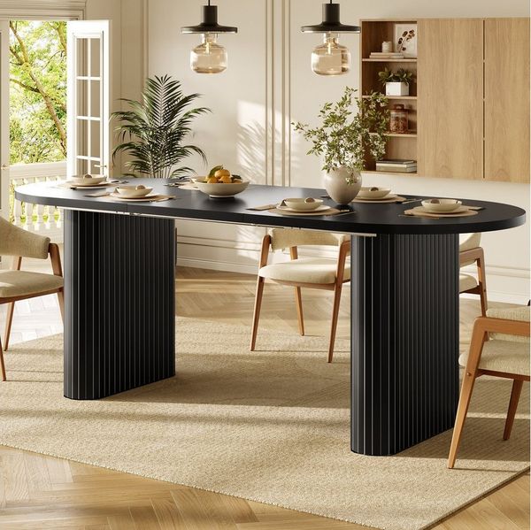 Flieks Esstisch (verstellbare Länge 120-160/T80/H75,5 cm, 1-St, 1 Tisch), ausziehbarer Küchentisch ovaler Schreibtisch Bürotisch Schwarz