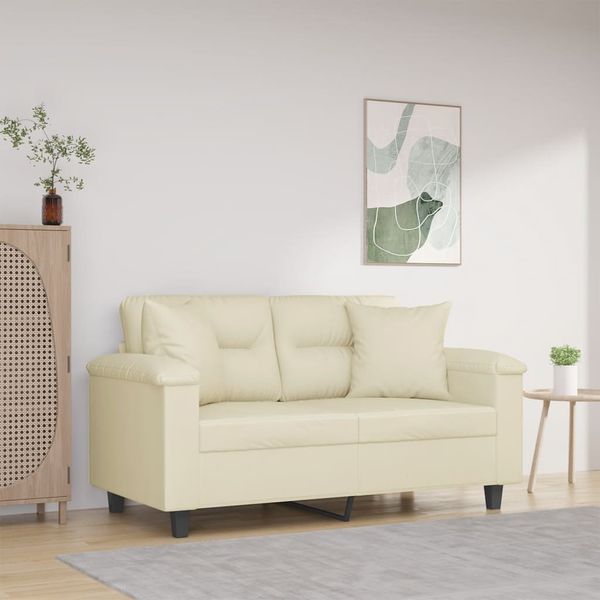 vidaXL 2-Sitzer-Sofa mit Zierkissen Creme 120 cm Kunstleder 3200984