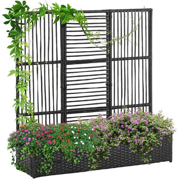 Outsunny Blumenkasten mit Rankhilfe, wetterbeständig (Pflanzkasten, 1 St, Pflanzkübel), für Garten, Terrasse, Schwarz