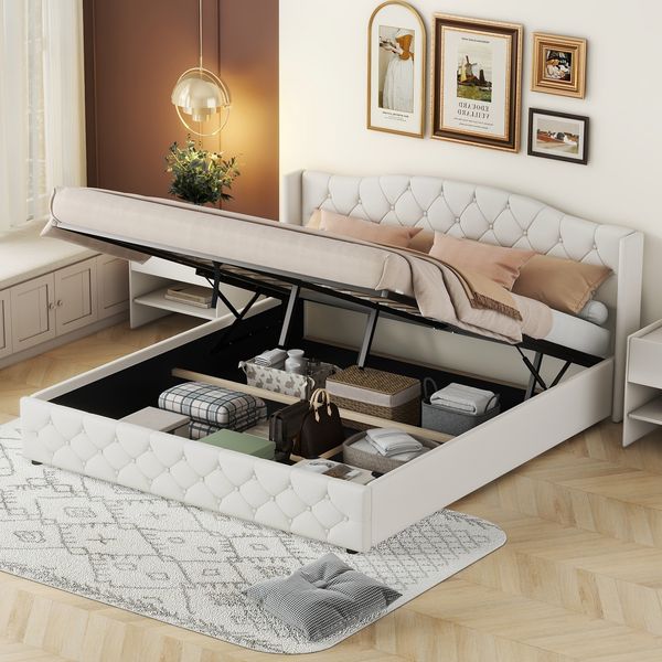 180 x 200 Multifunktionales Flachbett mit hydraulischer Lagerung, Beige