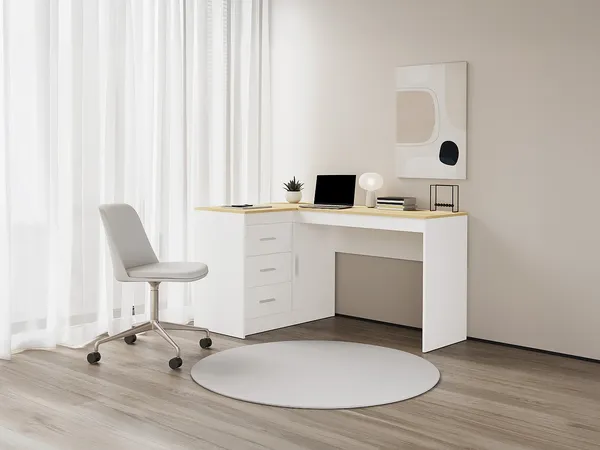 Vente-unique - RIDOVA Büromöbel Holz, Platte BeigeWeiß - B 90 cm x H 75 cm x L 140 cm
