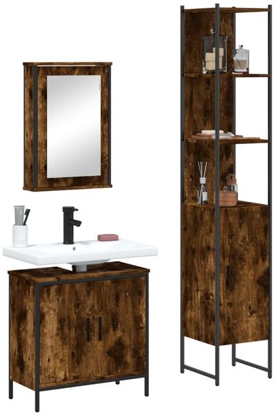 vidaXL 3-tlg. Badmöbel-Set Räuchereiche Holzwerkstoff 3214802