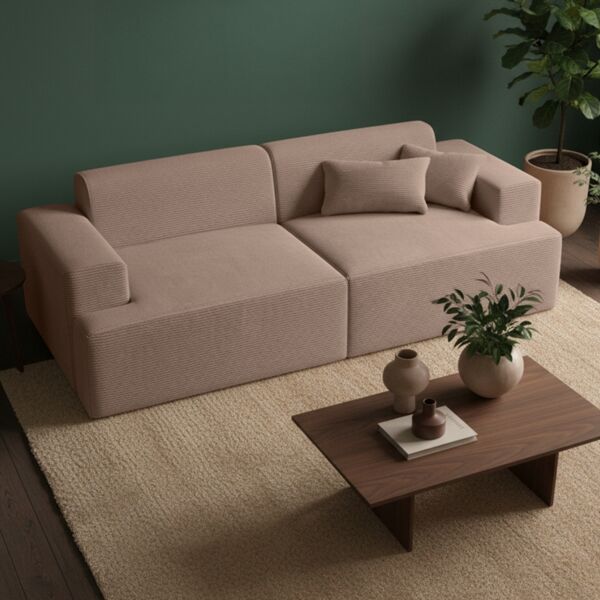 skølm 'Freki' Cloud Sofa 2 Sitzer, Vollschaumcouch mit Federkern und Vakuum-Kompression, kein Aufbau erforderlich, mit 2 Kissen, Cord taupe