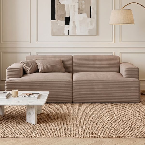 skølm 'Freki' Cloud Sofa 2 Sitzer, Vollschaumcouch mit Federkern und Vakuum-Kompression, kein Aufbau erforderlich, mit 2 Kissen, Cord taupe