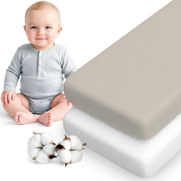 Dreamzie 2er Set Spannbettlaken 40x90 cm Beistellbett - Baumwolle Oeko-Tex - Bettlaken für Stubenwagen & Babybett klein - Grau/Weiß