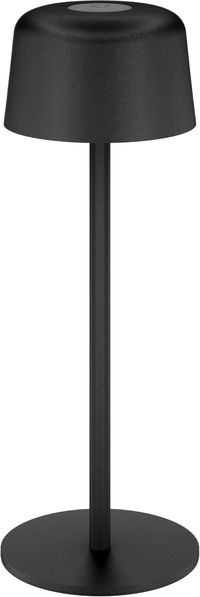 goobay Kabellose LED-Tischleuchte 25 cm, 3 Helligkeitsstufen, Touch-Bedienung, 150 lm, 3000 K, warmweiß, Akku bis 12 Std, IP44 Spritzwasserschutz, Metallgehäuse, inkl. USB-C-Ladekabel - schwarz, 77675