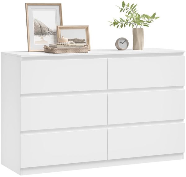 WOLTU Kommode weiß, mit 6 Schubladen, Moderner Schubladenschrank, für Wohnzimmer Schlafzimmer Flur, 120 x 40 x 75 cm