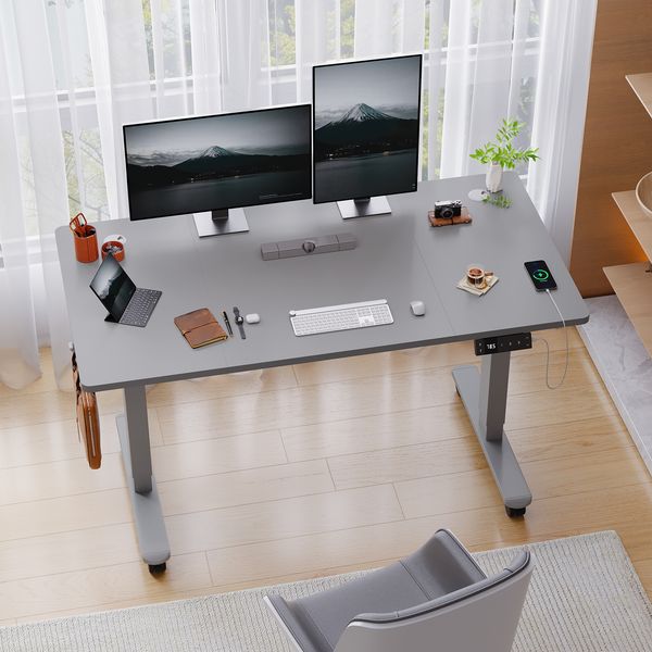 Devoko Elektrisch Höhenverstellbarer Schreibtisch Holzwerkstoff und Metall Grau 120 x 80 x 72-118 cm