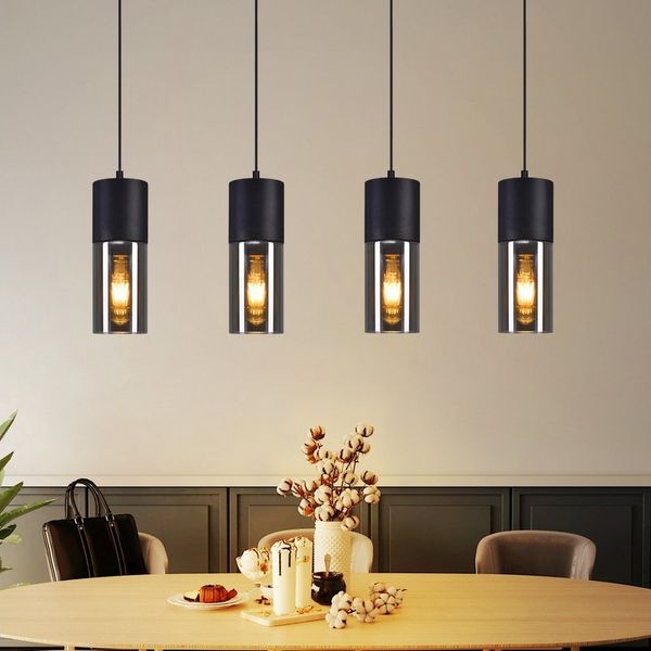 Nettlife Pendelleuchte Schwarz Esstisch E27 1/3/4 Flammig Glasschirm Hängeleuchte, LED wechselbar, Esstisch Wohnzimmer Schlafzimmer