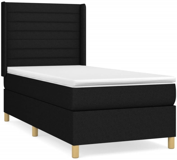 vidaXL Boxspringbett mit Matratze Schwarz 90x200 cm Stoff 3132043