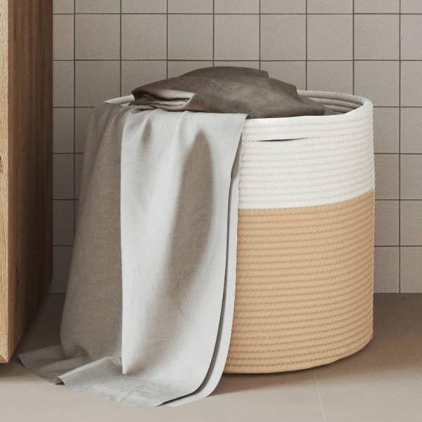 vidaXL Aufbewahrungskorb Beige und Weiß Ø40x35 cm Baumwolle 358467