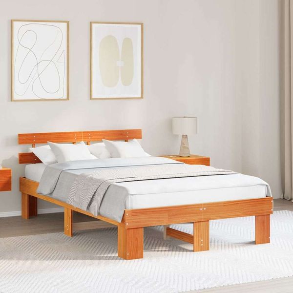 vidaXL Bettrahmen Wachsbraun 140 x 190 cm Massives Kiefernholz 872448