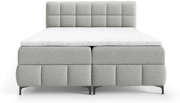 Boxspringbett Schlafzimmerbett SOPHIE 100x200cm Stoff Aragon Hellgrau Bild 3