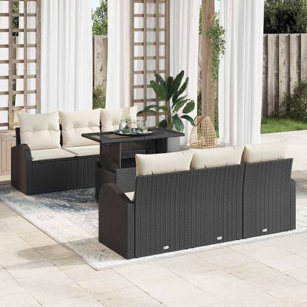 vidaXL Gartensofa-set mit Kissen 7 pcs Schwarz Poly Rattan 3348563