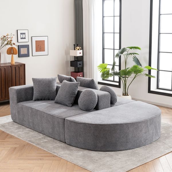 Sofa mit vollschäumiger Sitzfläche, Schlafsofa, Chenille Grau, aus der Box, 3‑Pakete Lieferung, ohne Montage,263x171x40 cm