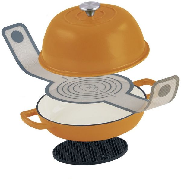 Mahlzeit Kochtopf Gusseisen Brottopf Set emailliert 6,4 Liter, Sunny Orange, Gusseisen, Ideal zum Backen von Broten