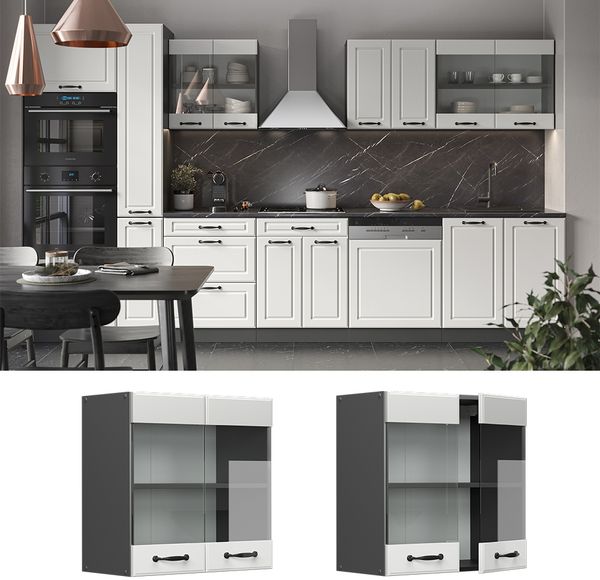 Küchenglasschrank R-Line Weiß Landhaus 60 cm Vicco Bild 2