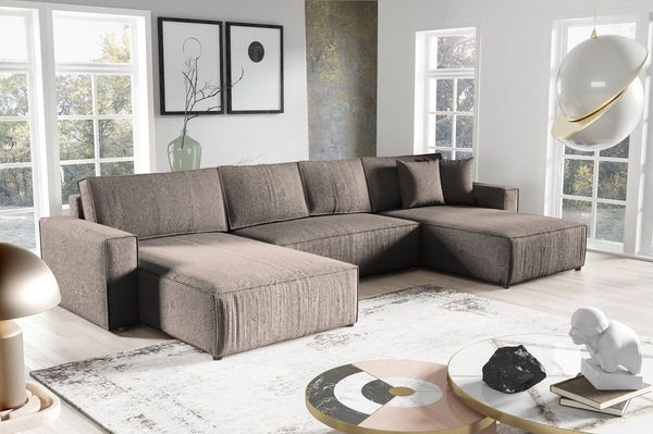 Beautysofa Ecksofa U-Form Parys, mit Schlaffunktion, Bettkasten, Viele Farben zur Auswahl, POSO-Cordstoff
