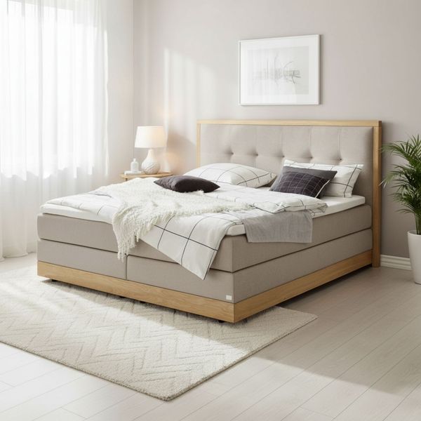 Alba Boxspringbett braun Eiche Massivholz 206cm x 208cm x 125cm