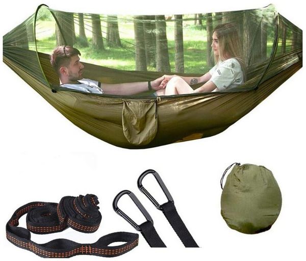 SURFOU Hängematte Outdoor Hängematte mit Moskitonetz 120KG Tragkraft Reise Camping (Atmungsaktiv Schnelltrocknendes Nylon Rucksackreisen), für Terrasse Balkon Garten Outdoor Camping