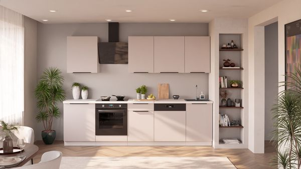 Küche COMO BASIC 280 cm Küchenzeile Küchenblock Einbauküche Kaschmir beige matt + Weiß matt