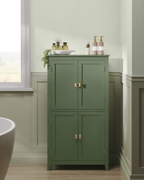Vasagle Badezimmerschrank mit verstellbaren Ablagen, MDF, 110 x 30 x 60 cm, Waldgrün