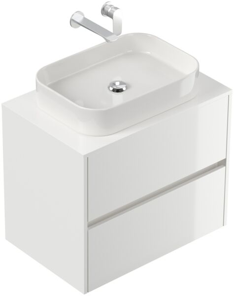 Badmöbel Taifun 70cm mit rechteckigem Aufsatzwaschbecken weiß Hgl : Weiss hochglanz