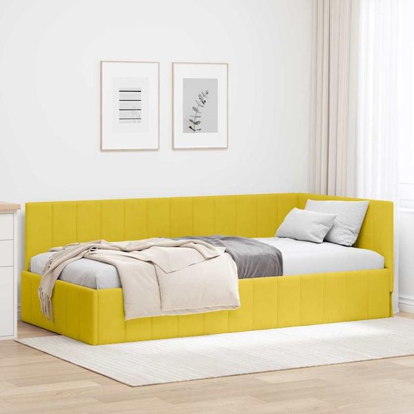 vidaXL Eckbettgestell mit Kopfteil Gelb 100 cm x 200 cm Samt 42016323
