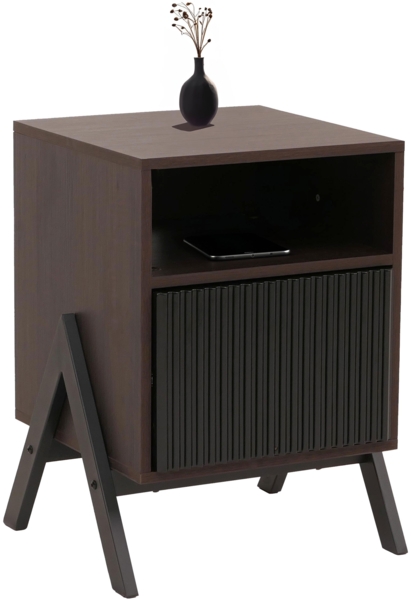 Nachttisch HWC-O40, Kommode Beistelltisch Nachtschrank Schrank, Schublade MDF Metall Melamin 59x40x40cm ~ Walnuss-Optik