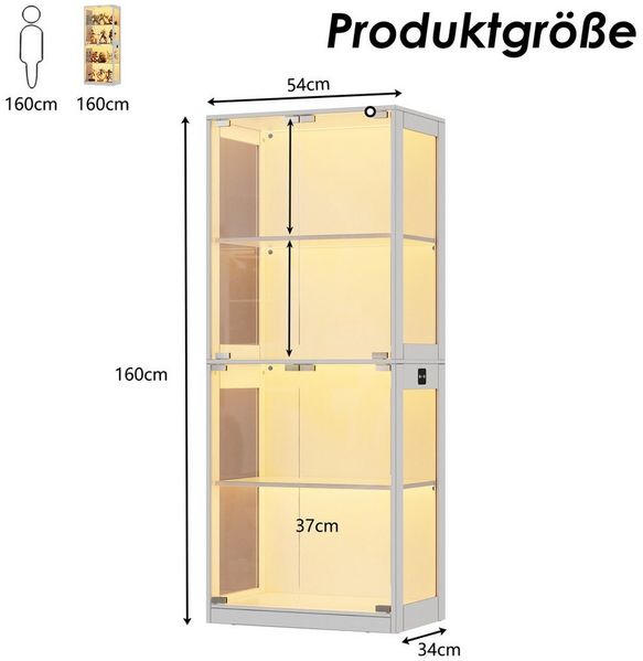 TWSOUL Glasvitrine LED Standvitrine mit Intelligente Sensorik und Pop-up-Design bis 100kg 4-Lagen Standregal mit Glastür, Hochschrank Vitrine für Sammler Bild 2