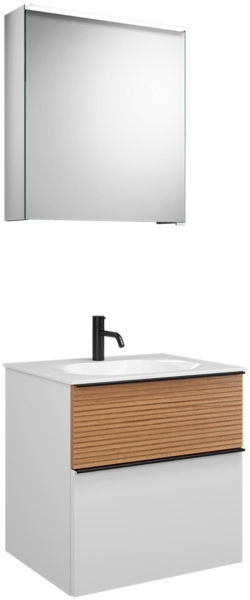 Burgbad FIUMO Waschtisch Set mit Spiegelschrank 62 cm breit, Braun/Weiß, Waschbecken Gussmarmor Weiß, Anschlag links Bild 2