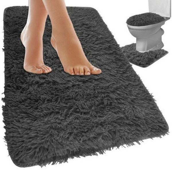 Ruhhy Badematte 3-teiliges Badezimmerteppich-Set Rutschfest Weich Hygienisch Grau, Rutschfeste Unterseite, weiches Material, 3-teiliges Set, pflegeleicht, hygienisch, Pflegeleicht, hygienisch, komfortabel, rutschfest, strapazierfähig, Polyester + Vlies...