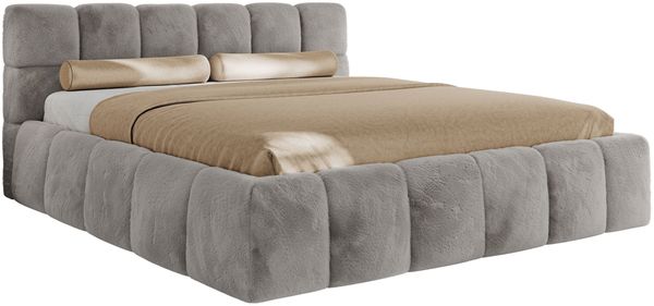 Doppelbett mit Gasdruckfeder, Polsterbett NIRA CLASSIC Holzlattenrost Bett mit Stauraum, gepolstertes Kopfteil Bettkasten - 180 x 200 cm - Hellgrau Plüsch Bild 5