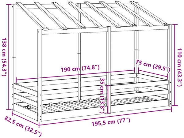 vidaXL Kinderbett mit Dach Weiß 75x190 cm Massivholz Kiefer 847010 Bild 9
