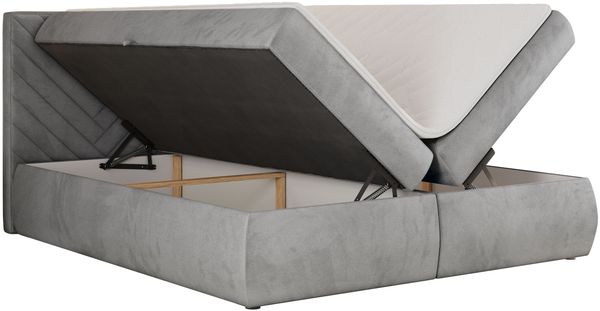 Boxspringbett AVERTA 180 x 200 cm mit Bettkasten und Topper, Doppelbett mit Bonnell-Federkernmatratze, gepolstertem Kopfteil, Stauraum, modernes Schlafzimmer Bett - Hellgrau Velvet - H3 Bild 5