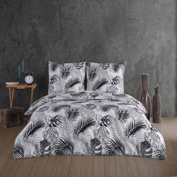 Buymax Bettwäsche Bettwäsche Bettbezug-Set Exotic, Renforce: 100% Baumwolle, 2 teilig, 155x220 cm, Reißverschluss Weiß Schwarz Palmenblätter Monstera Blätter